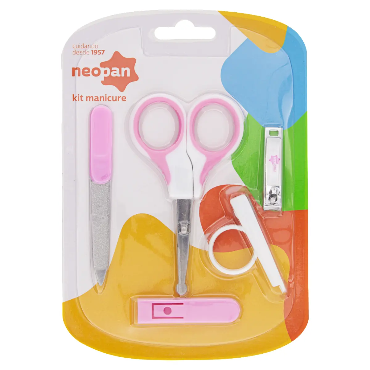 Kit Lixa Tesoura Cortador Para Unhas Bebê Rosa Neopan