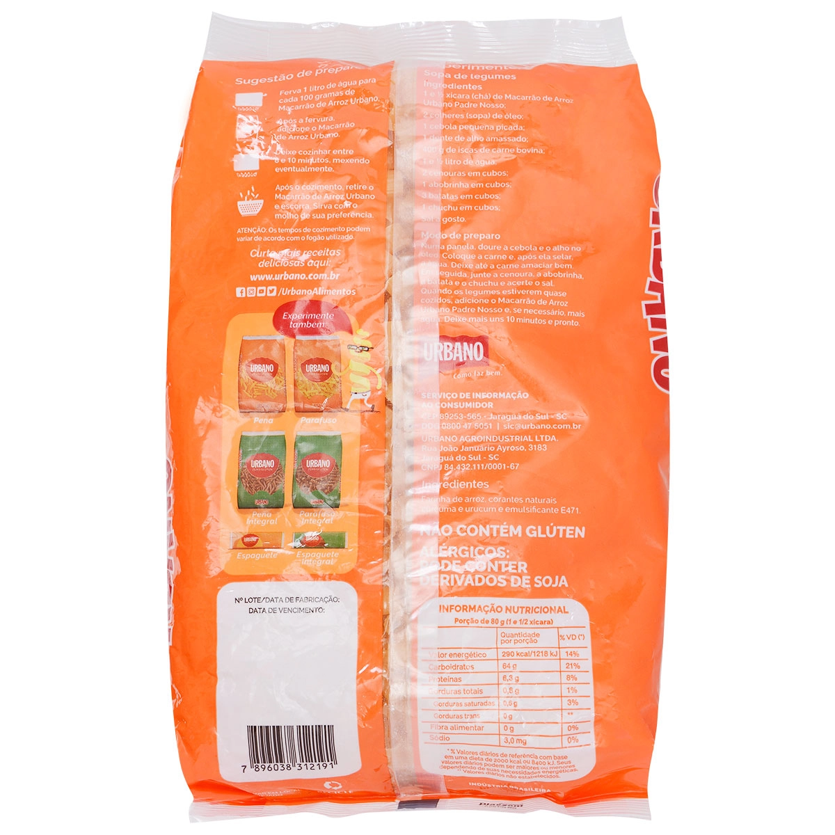 Massa Alimentícia De Arroz Urbano Padre Nosso 500g