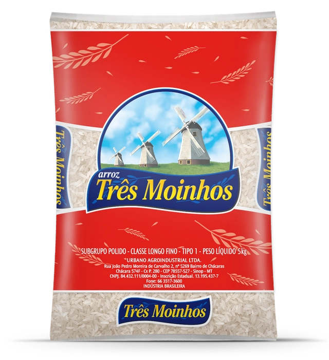 Arroz Três Moinhos Beneficiado Branco Longo Fino Tipo 1 5kg