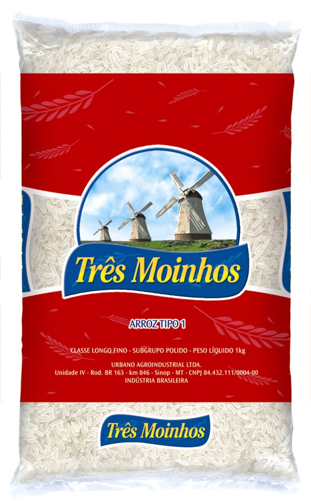 Arroz Três Moinhos Beneficiado Branco Longo Fino Tipo 1 1kg
