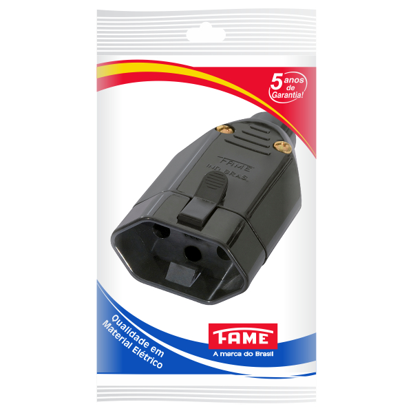 Plugue Fêmea 2 Pólos+Terra 10A 220V Preto Fame
