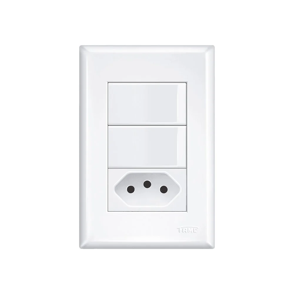 Interruptor Simples Duplo E Tomada 2p+t 10a Fame Evidence Com Placa 4x2 Branco