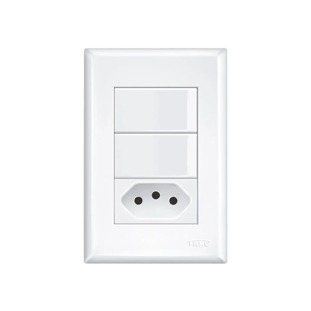 Interruptor Simples Duplo E Tomada 2p+t 20a Fame Evidence Com Placa 4x2 Branco