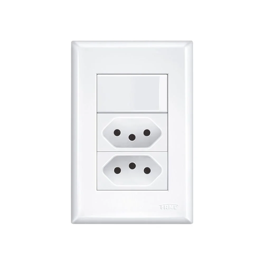 Interruptor Simples E Tomada Dupla 2p+t 20a Fame Evidence Com Placa 4x2 Branco
