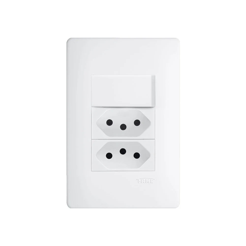 Interruptor Simples E Tomada Dupla 2p+t 10a Fame Habitat Com Placa 4x2 Branco
