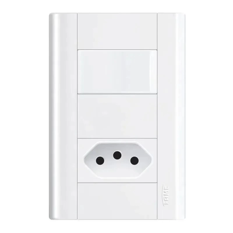 Conjunto 4x2 Com 1 Interruptor Simples 16a 250v E 1 Tomada 2p+t 10a 250v Modulare Fame