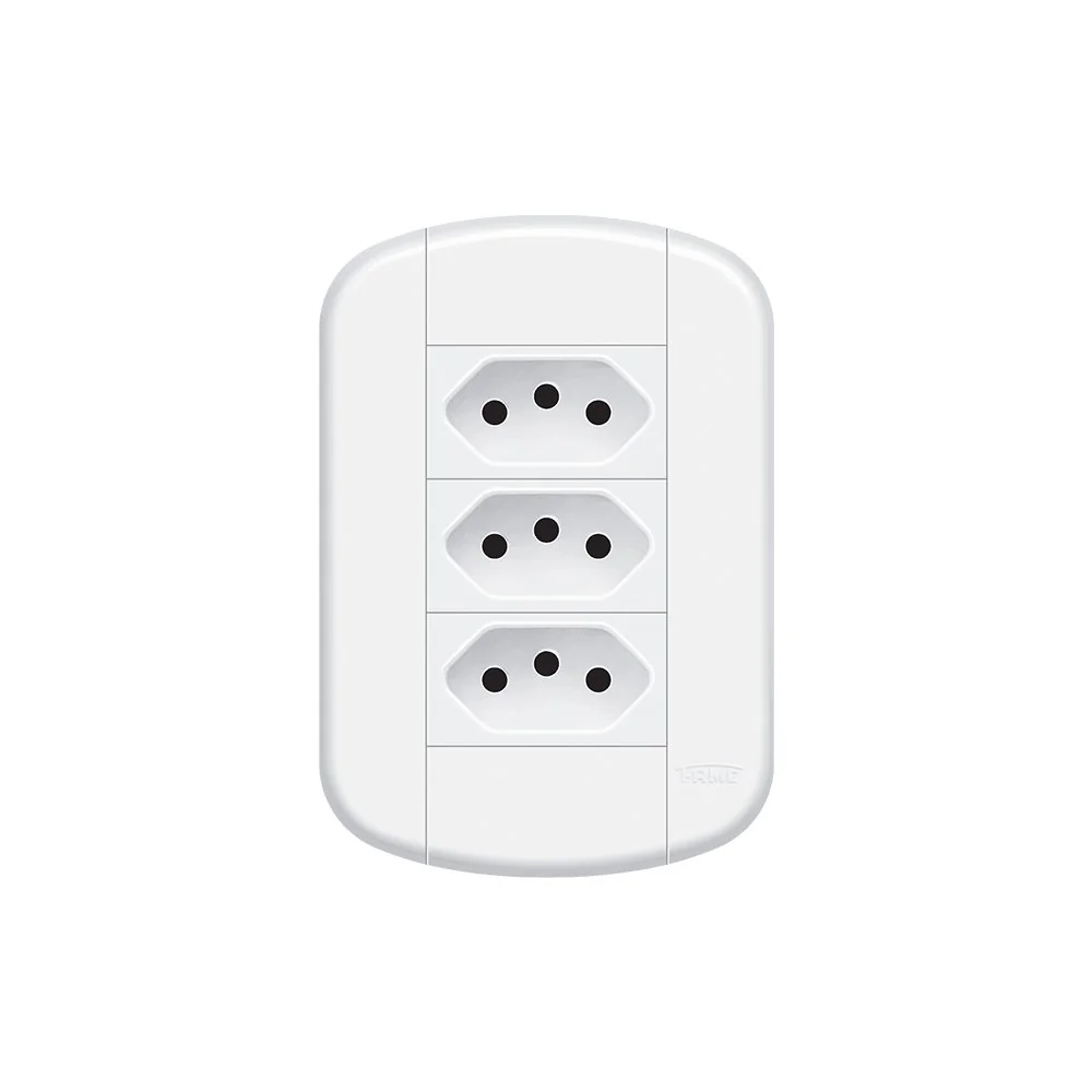 Tomada Tripla Fame Blanc+ 2p+t 10a Com Placa 4x2 Branca