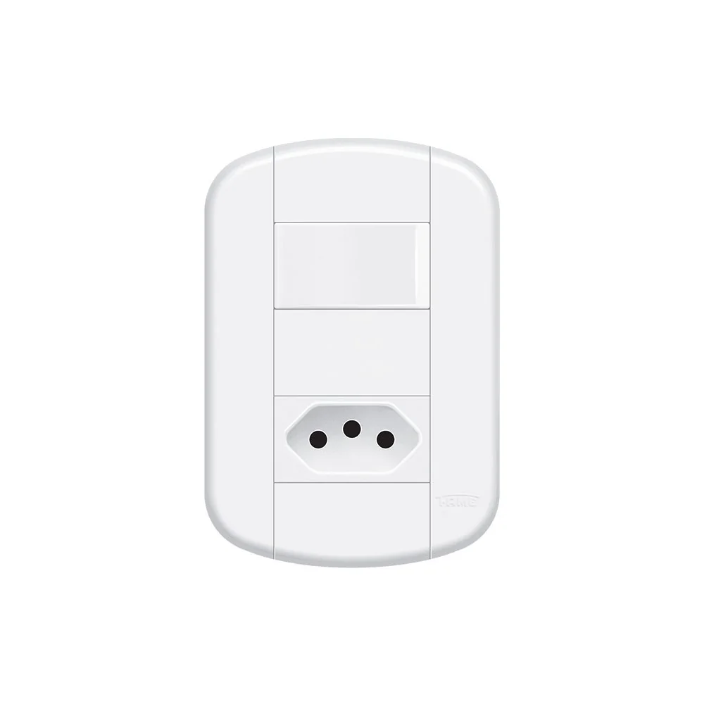Interruptor Simples E Tomada 2p+t 20a Fame Blanc+ Distanciados Com Placa 4x2 Branco