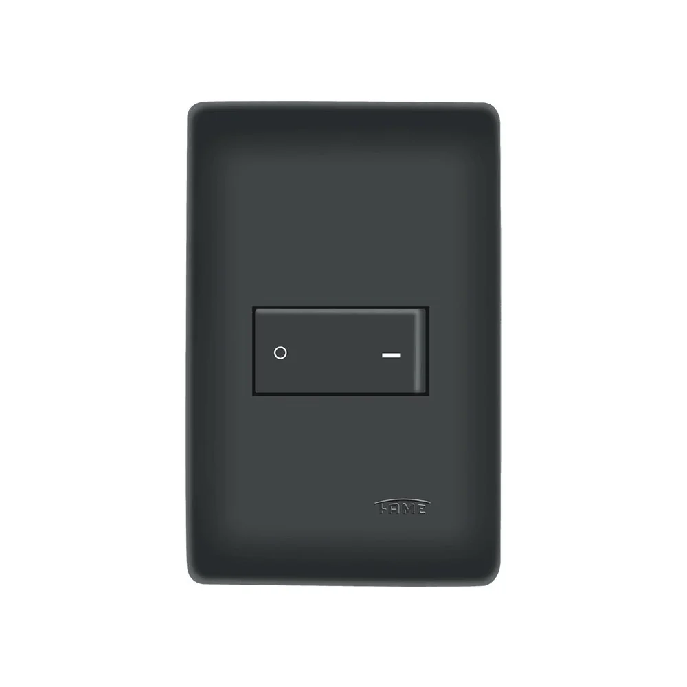 Interruptor Bipolar Simples Fame Habitat Black Com Placa 4x2 Preto