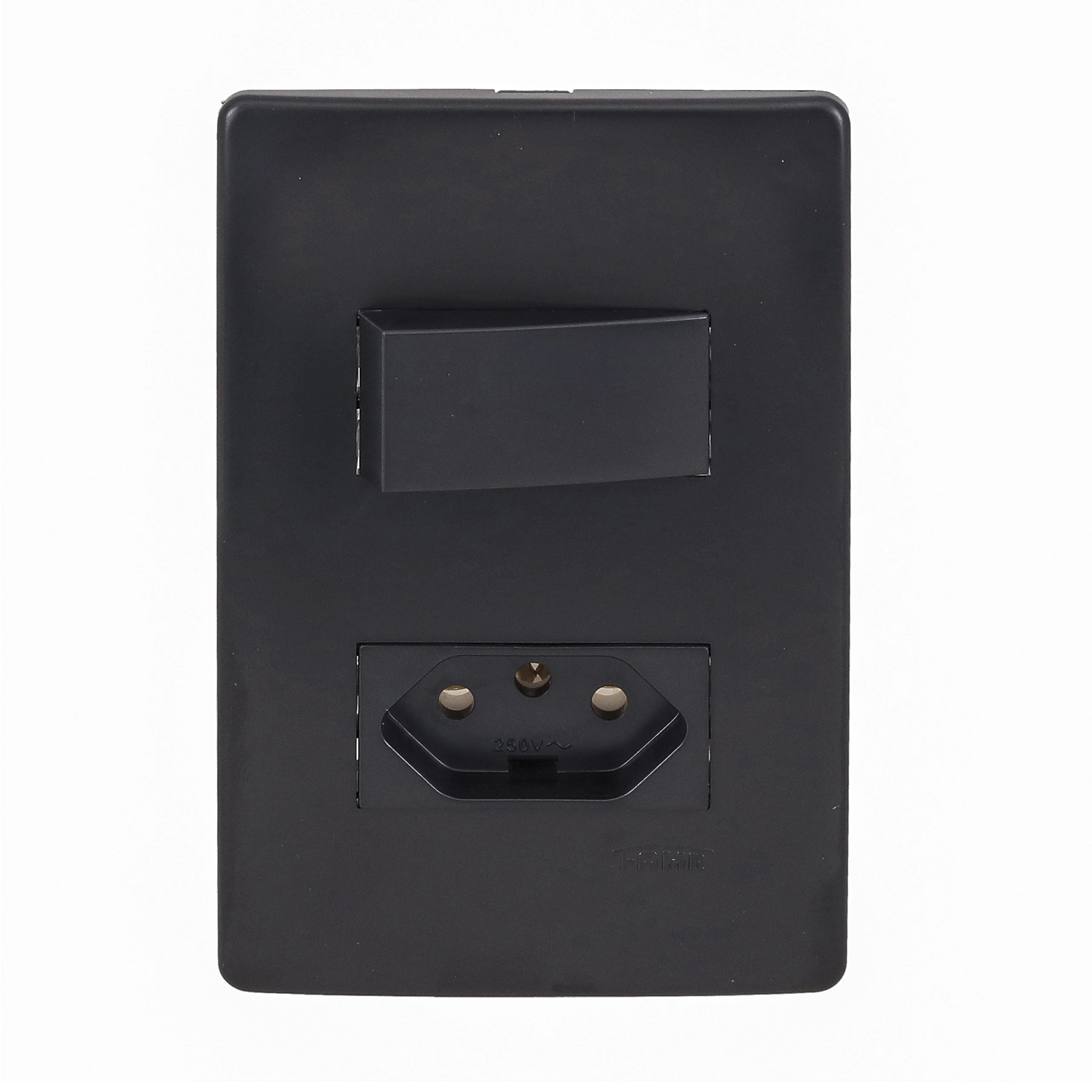 Tomada de Energia com 1 Interruptor Habitat Black Preto Fame
