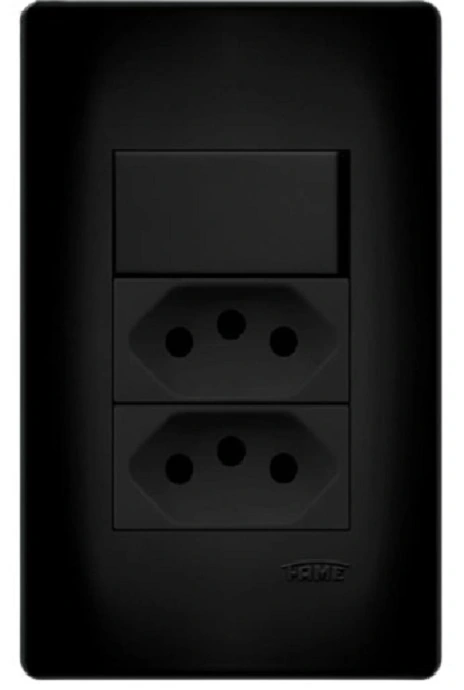 Interruptor Simples + 2 Tomadas 10a Preto Black Fosco Fame