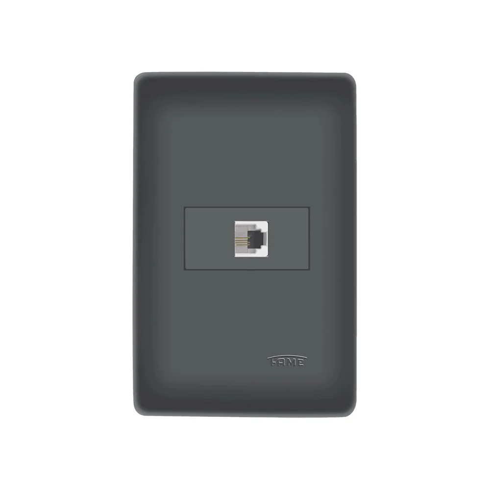 Tomada Para Telefone Fame Habitat Black Rj11 4 Vias Com Placa 4x2 Preto