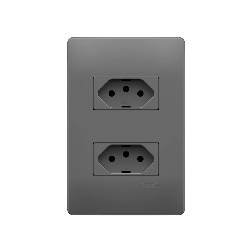 Tomada Dupla Fame Habitat Onix 2p+t 10a Com Placa 4x2 Onix
