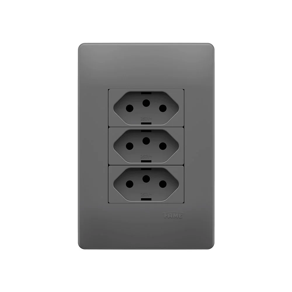 Tomada Tripla Fame Habitat Onix 2p+t 10a Com Placa 4x2 Onix