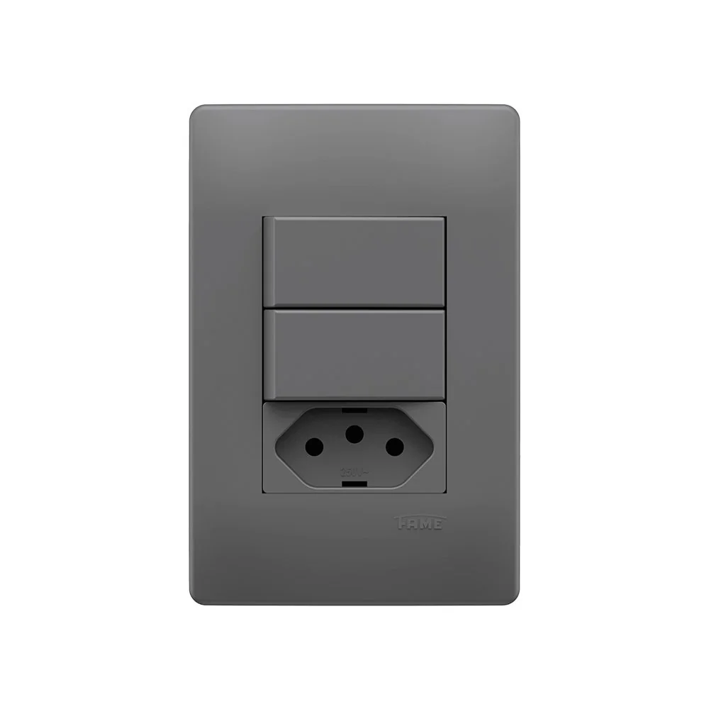 Interruptor Simples Duplo E Tomada 2p+t 20a Fame Habitat Onix Com Placa 4x2 Onix