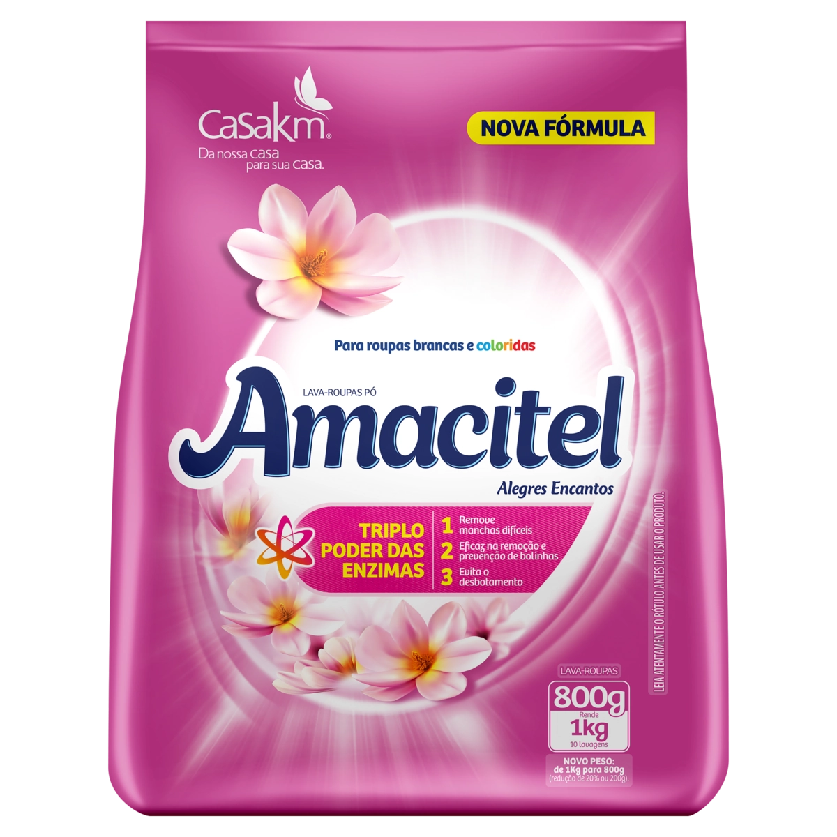 Lava Roupas Pó Roupas Brancas E Coloridas Alegres Encantos Amacitel Pacote 800g