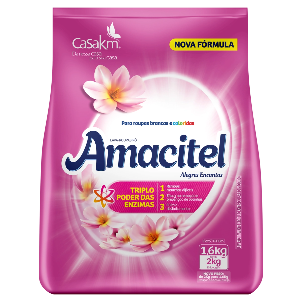 Lava Roupas Pó Roupas Brancas E Coloridas Alegres Encantos Amacitel Pacote 1,6kg