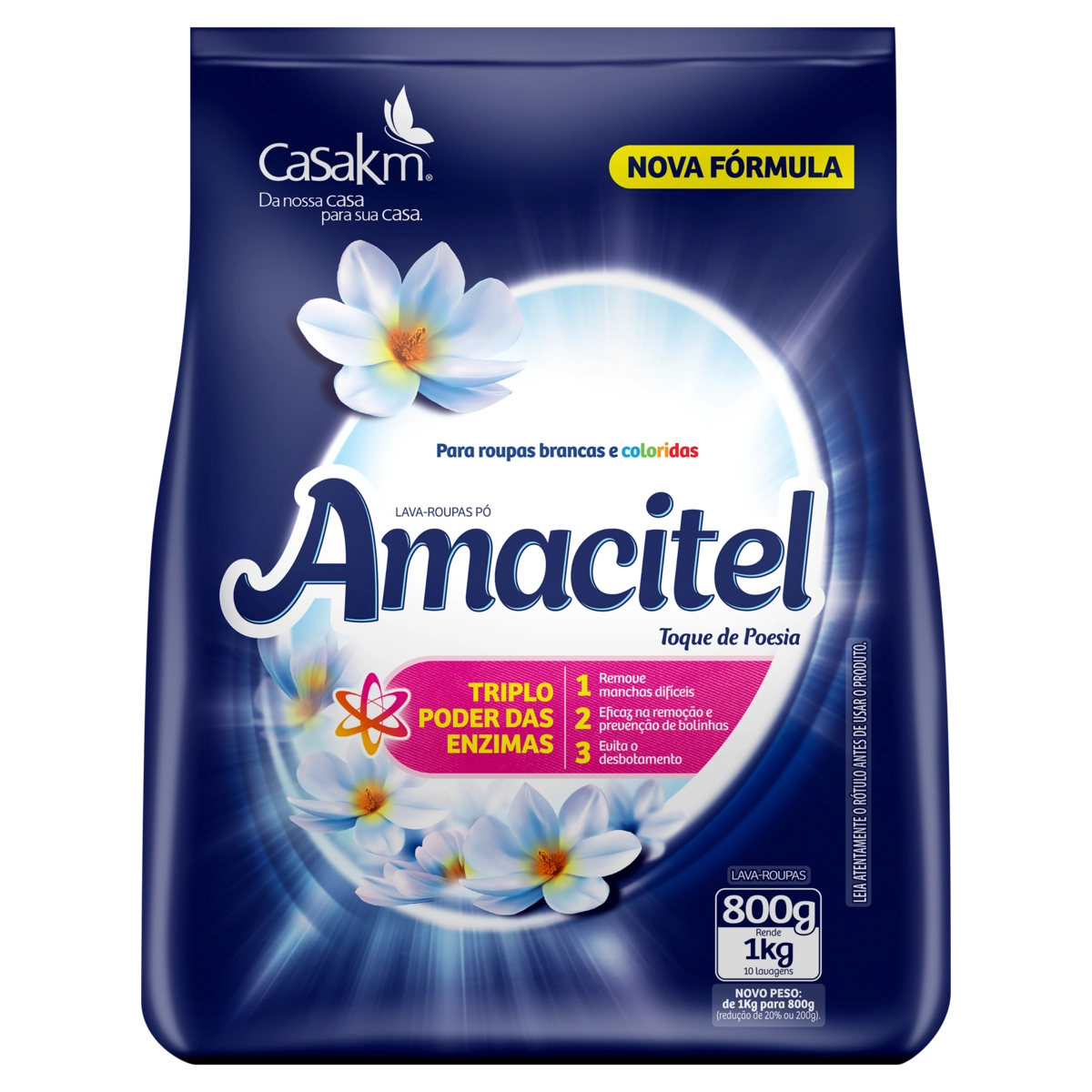 Lava Roupas Pó Roupas Brancas E Coloridas Toque De Poesia Amacitel Pacote 800g