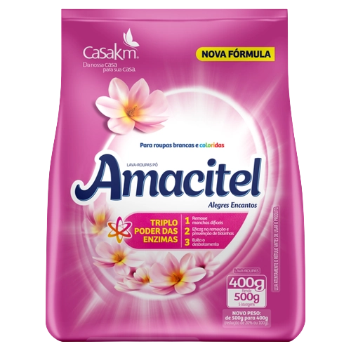 Lava Roupas Pó Roupas Brancas E Coloridas Alegres Encantos Amacitel Pacote 400g