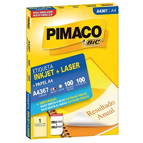 Etiqueta Ink Jetlaser A4 288,5x200,0 367 Pimaco