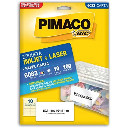 Pimaco 6083 Adesiva Carta 50,8 Mm X 101,6 Mm 100 Etiquetas