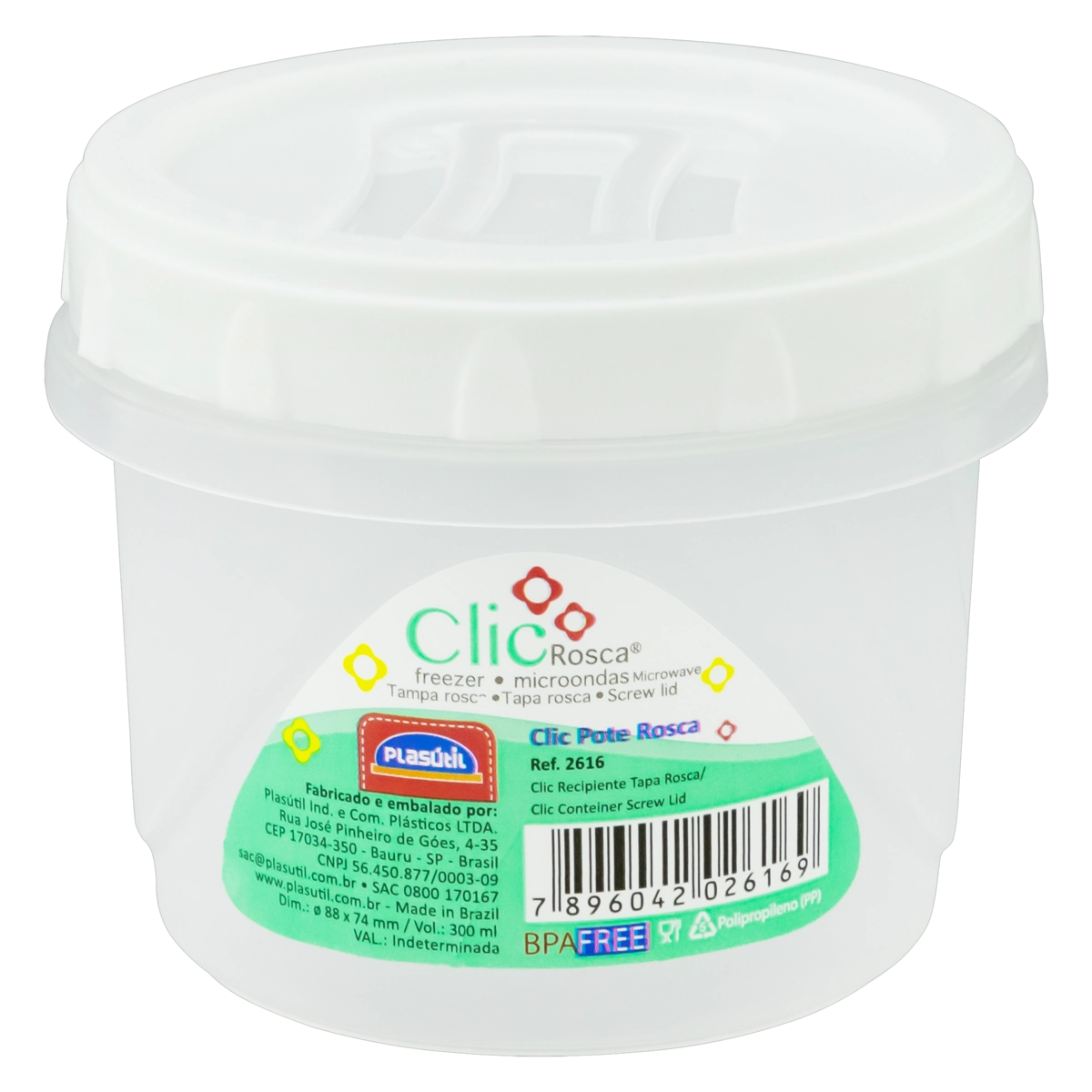 Pote Plástico Redondo 300ml Plasútil Clic