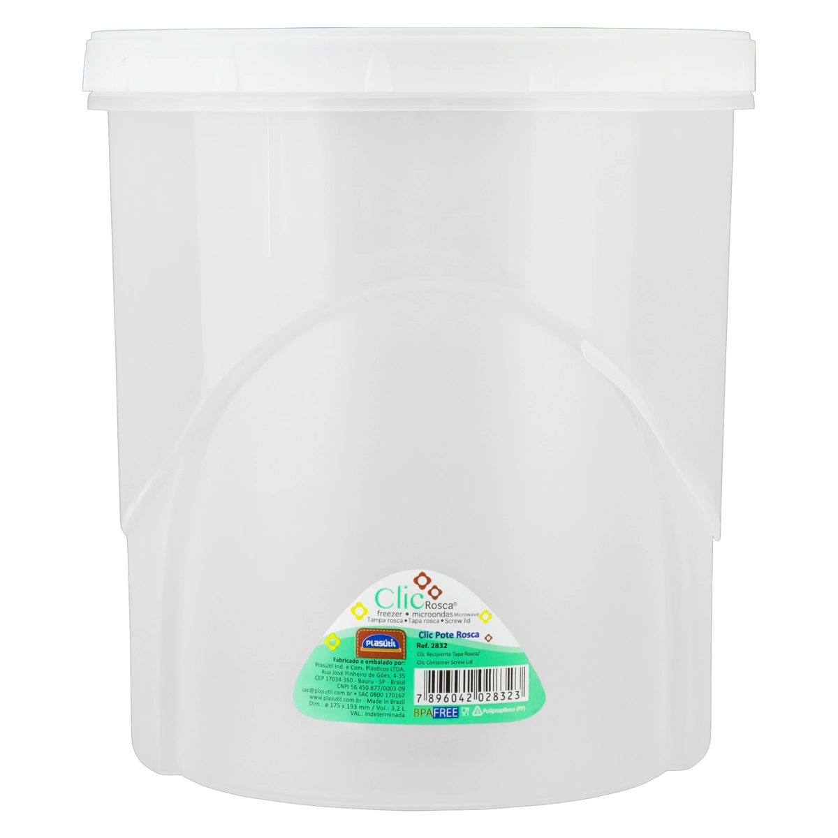 Pote Plástico Redondo 3,2l Plasútil Clic