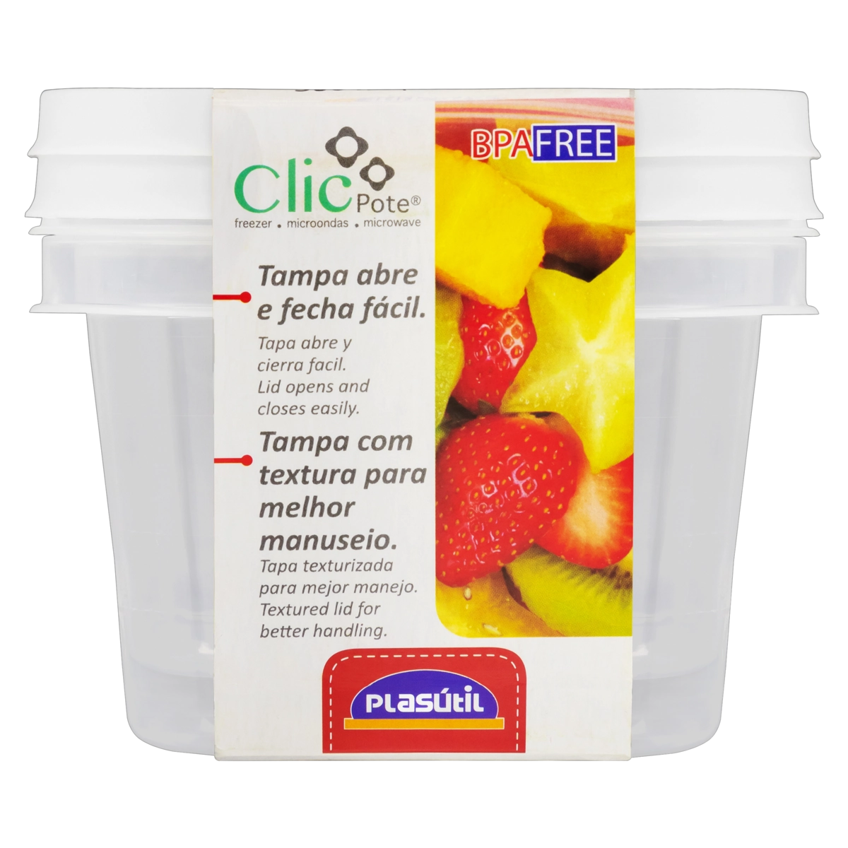Pote Plástico Quadrado 500ml Plasútil Clic 2 Unidades