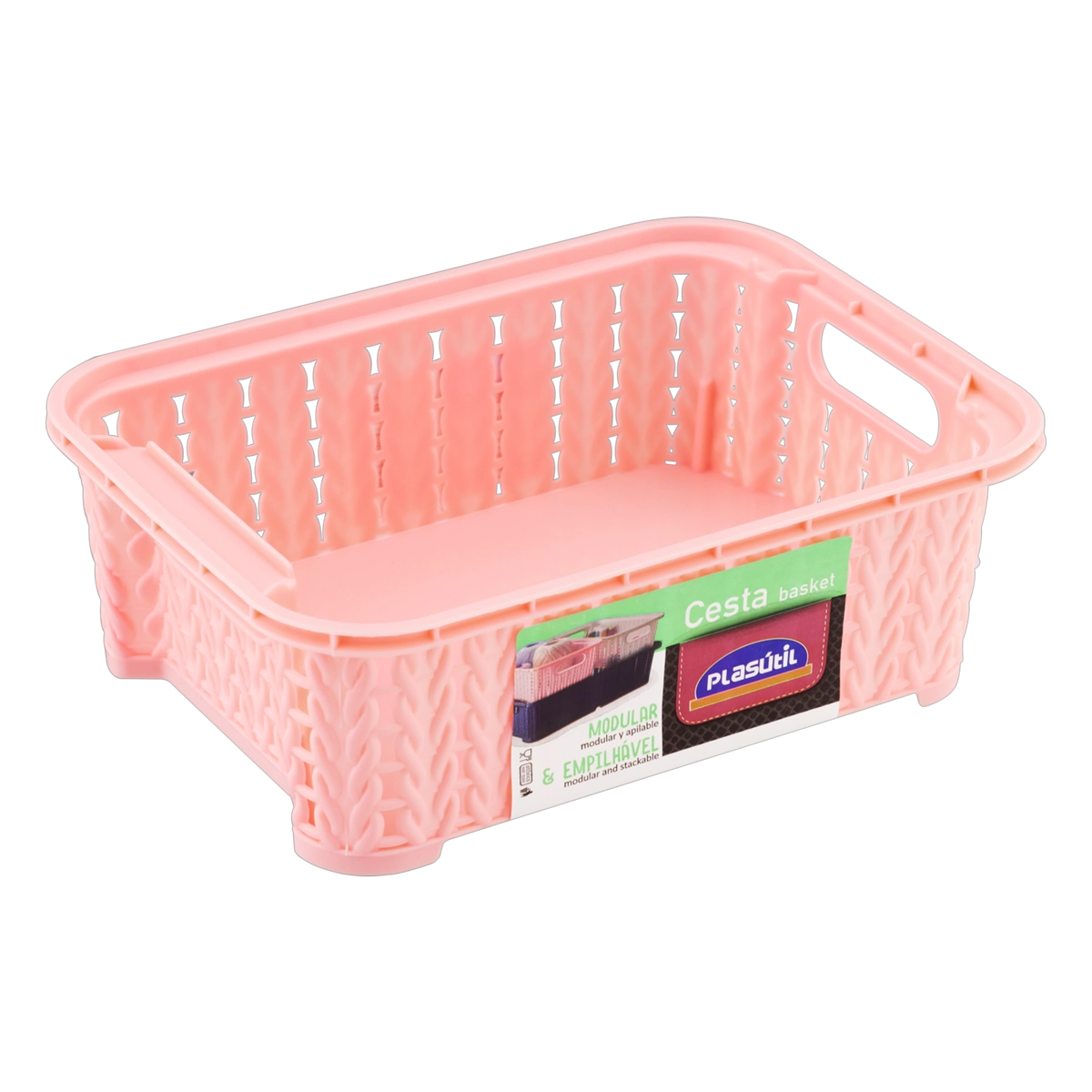 Cesta Organizadora Rosa Quartzo Empilhável Trama 990ml Plasútil