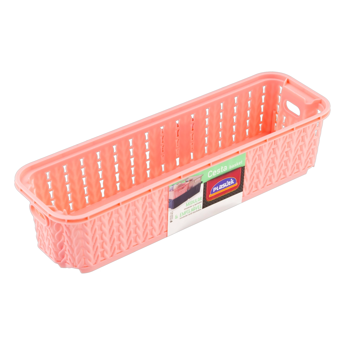 Cesta Organizadora Rosa Quartzo Empilhável Trama 920ml Plasútil