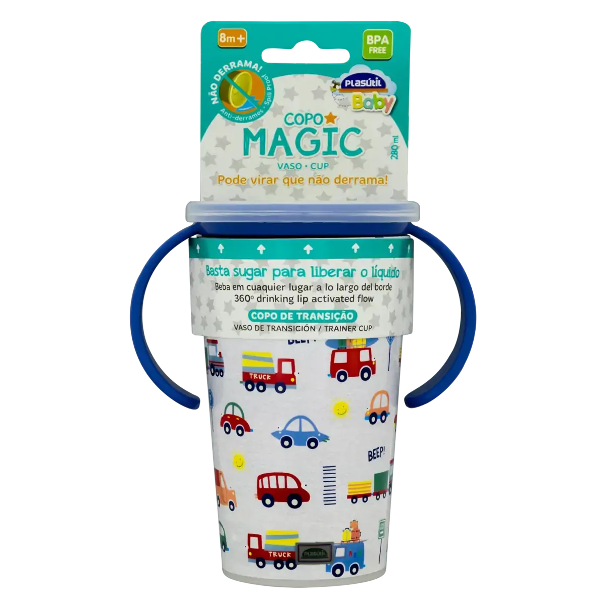 Copo De Transição Carrinhos Magic 280ml Plasútil Baby