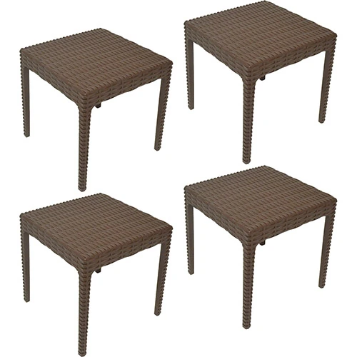 Kit Com 4 Mesas Casabella Rattan Polipropileno Marrom Plasútil