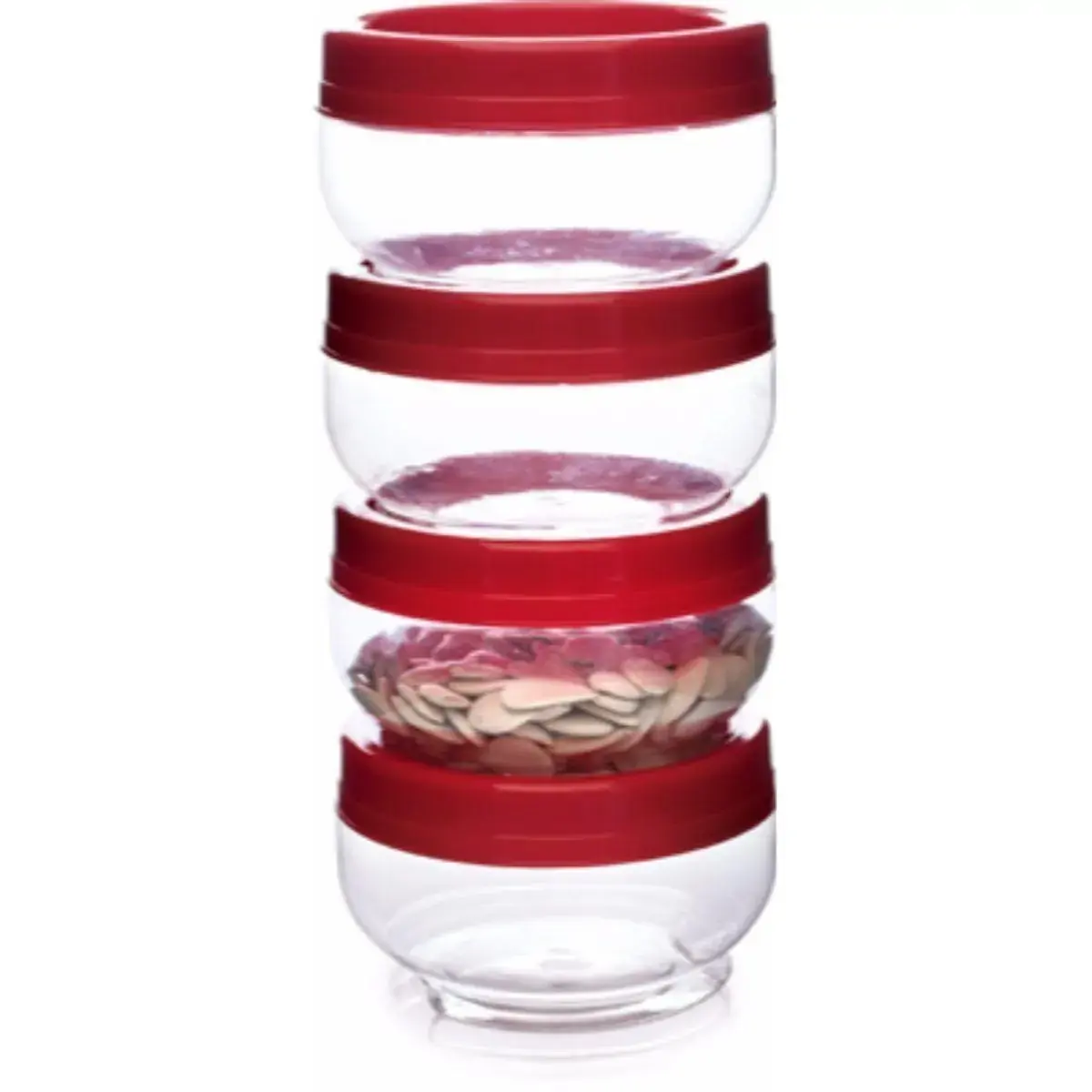 Conjunto Pote Plástico Com Tampa Vermelha Intensa Redondo 220ml Plasútil Gire E Trave 4 Unidades