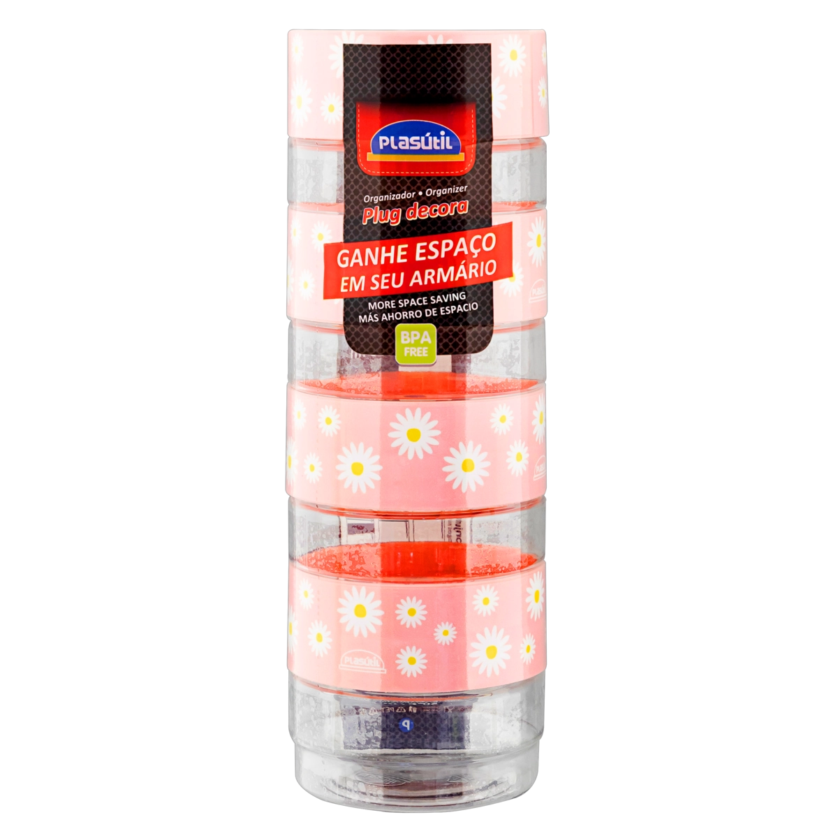 Conjunto Pote Plástico Redondo Camomila 140ml Plasútil Decora Plug 4 Unidades