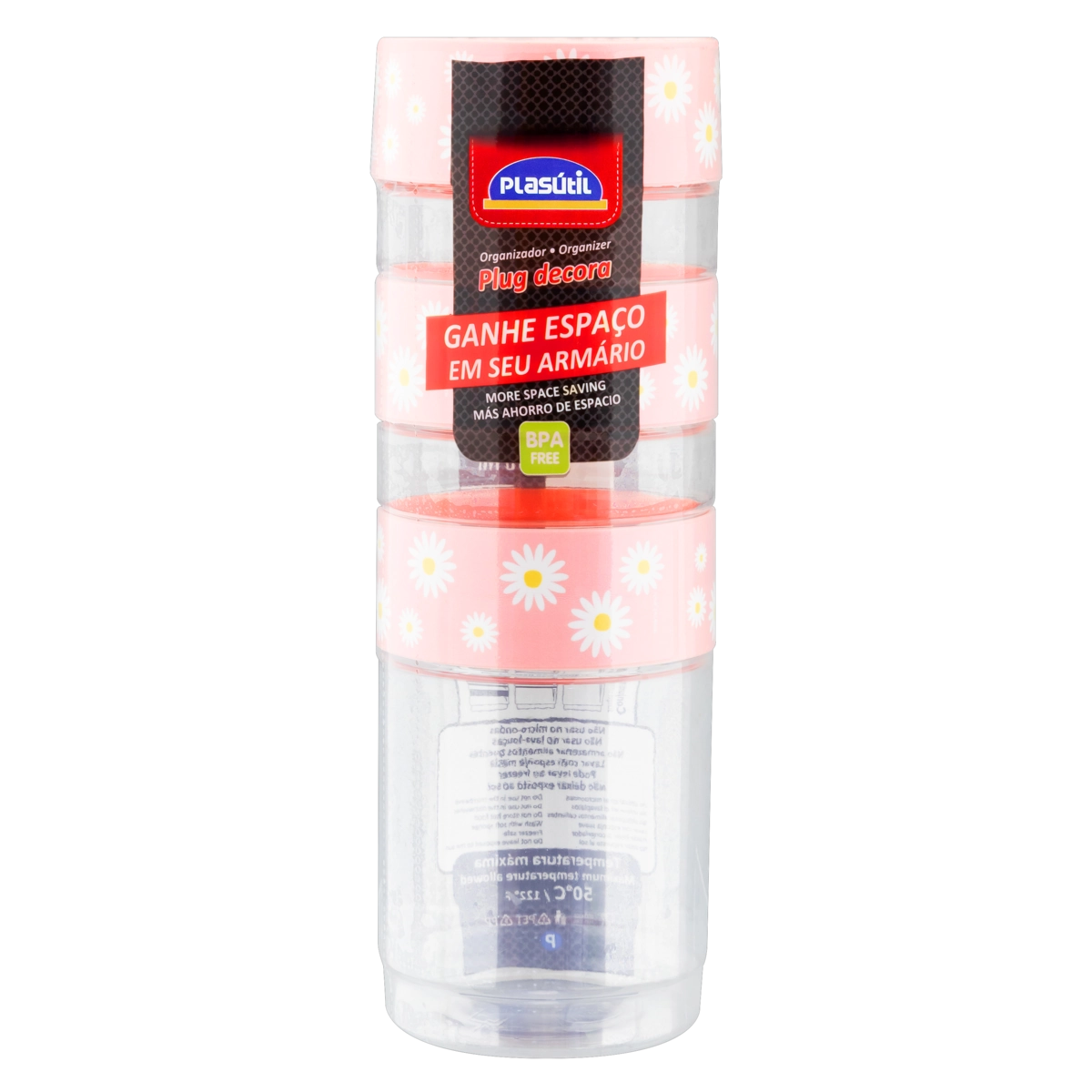 Conjunto Pote Plástico Redondo Camomila 570l Plasútil Decora Plug 3 Unidades