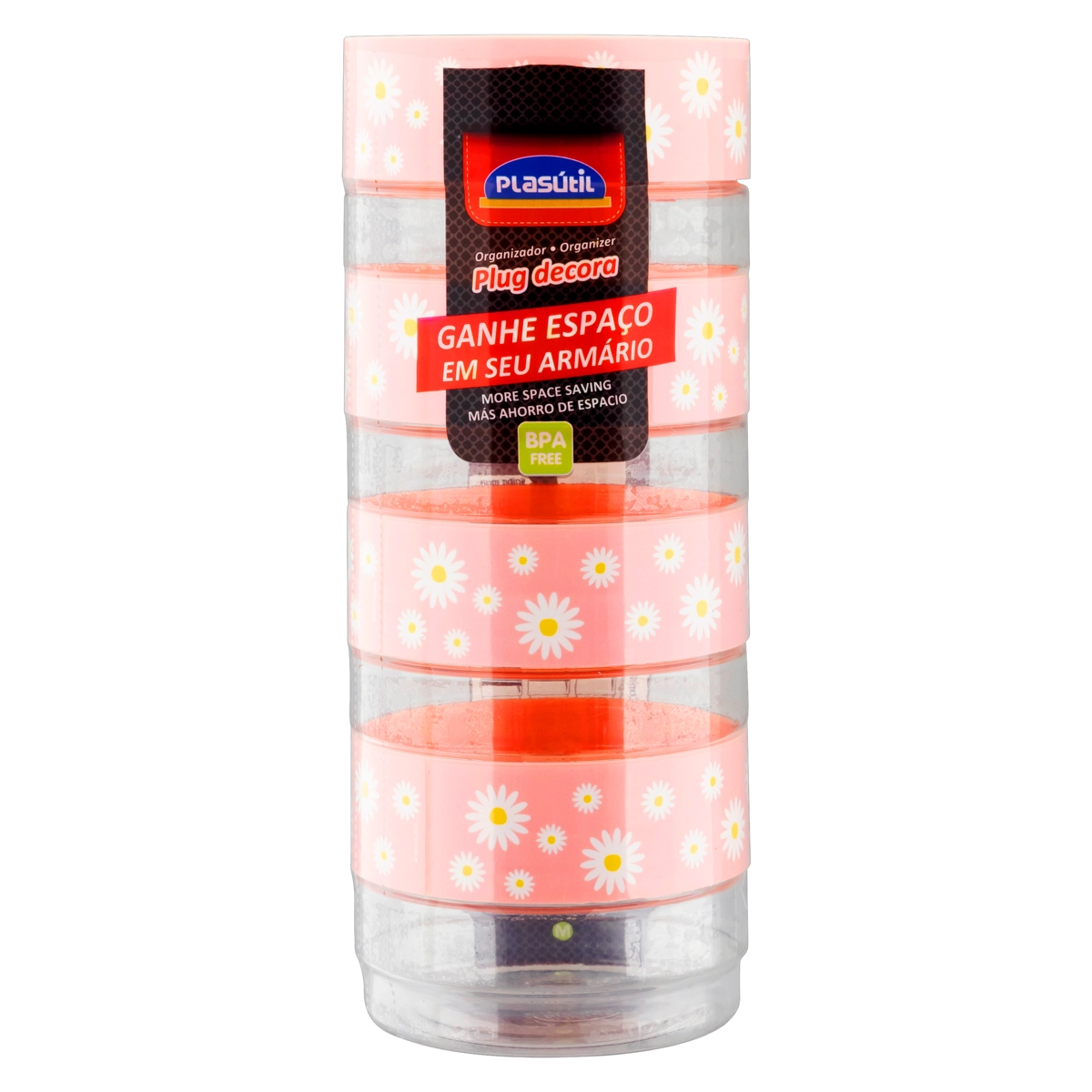 Conjunto Pote Plástico Redondo Camomila 250ml Plasútil Decora Plug 4 Unidades