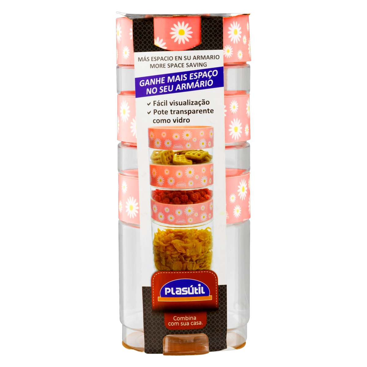 Conjunto Pote Plástico Redondo Camomila Plasútil Decora Plug 3 Unidades