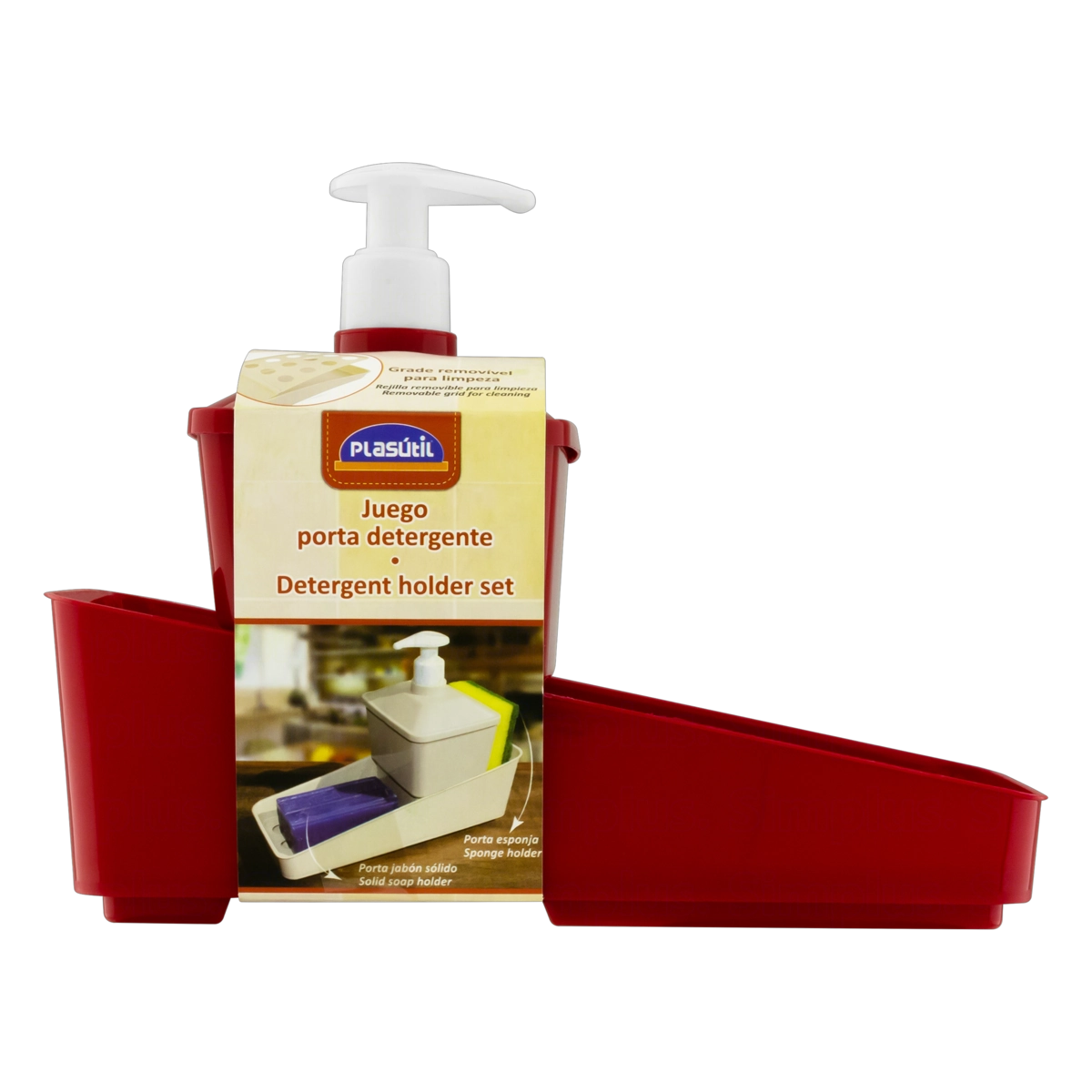Kit Porta Detergente Vermelho Intenso 600ml Plasútil