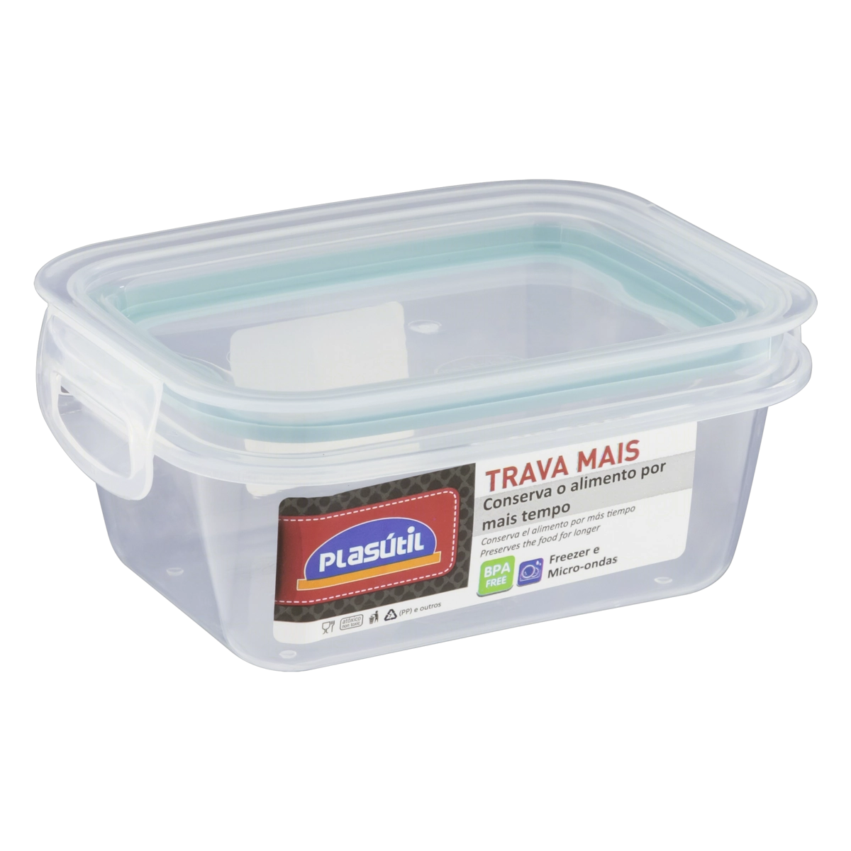 Pote De Plastico Retangular Trava Mais Com Tampa Hermética 400ml