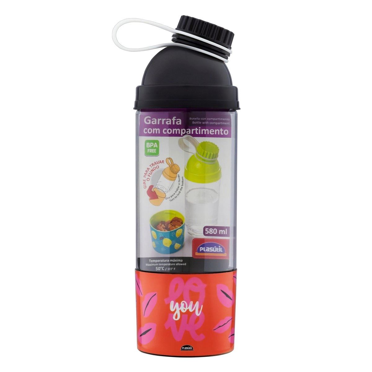 Garrafa Com Compartimento 580ml Plasútil Decora