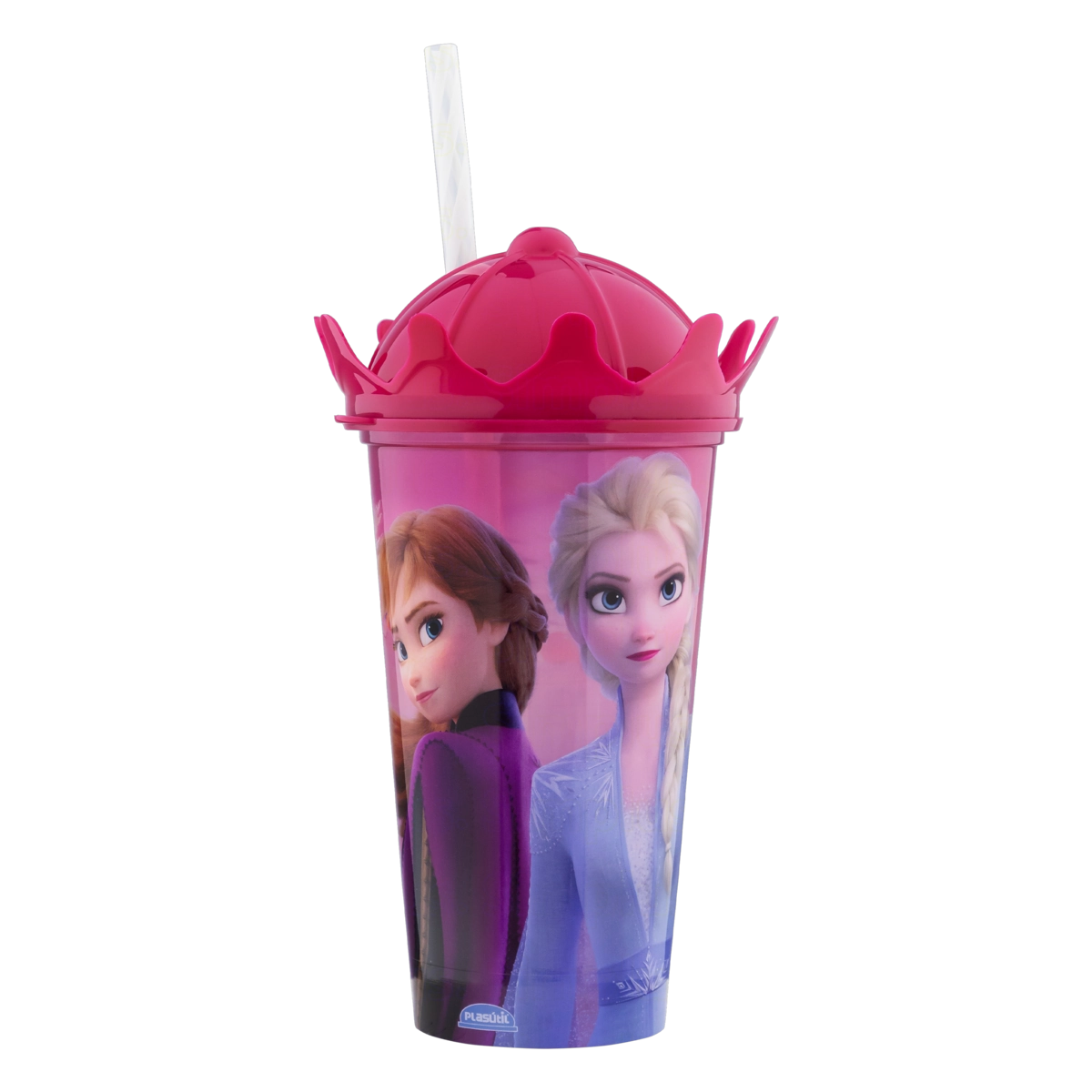 Copo Plástico Com Canudo Frozen Coroa 500ml Plasútil