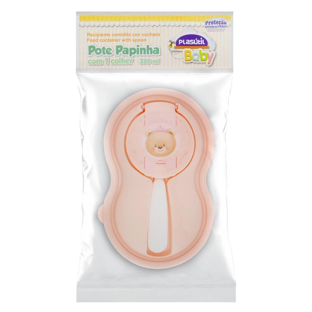 Pote Para Papinha Com Colher Ursa 320ml Plasútil Baby