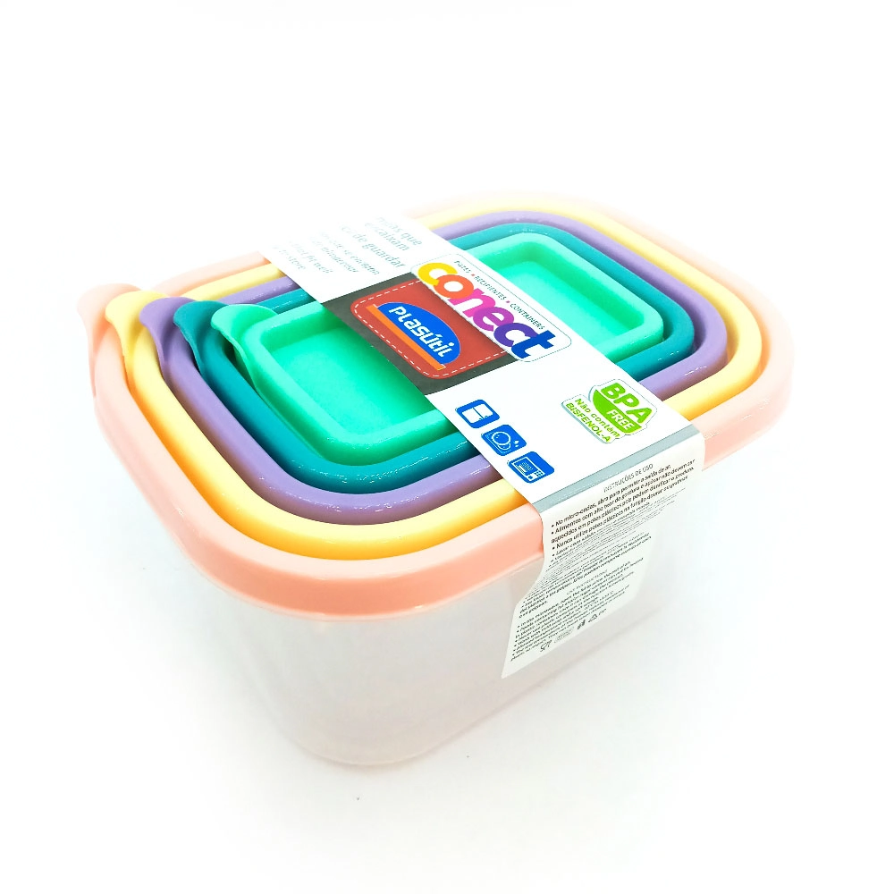 Conjunto Pote Plástico Retangular Plasútil Conect 5 Unidades