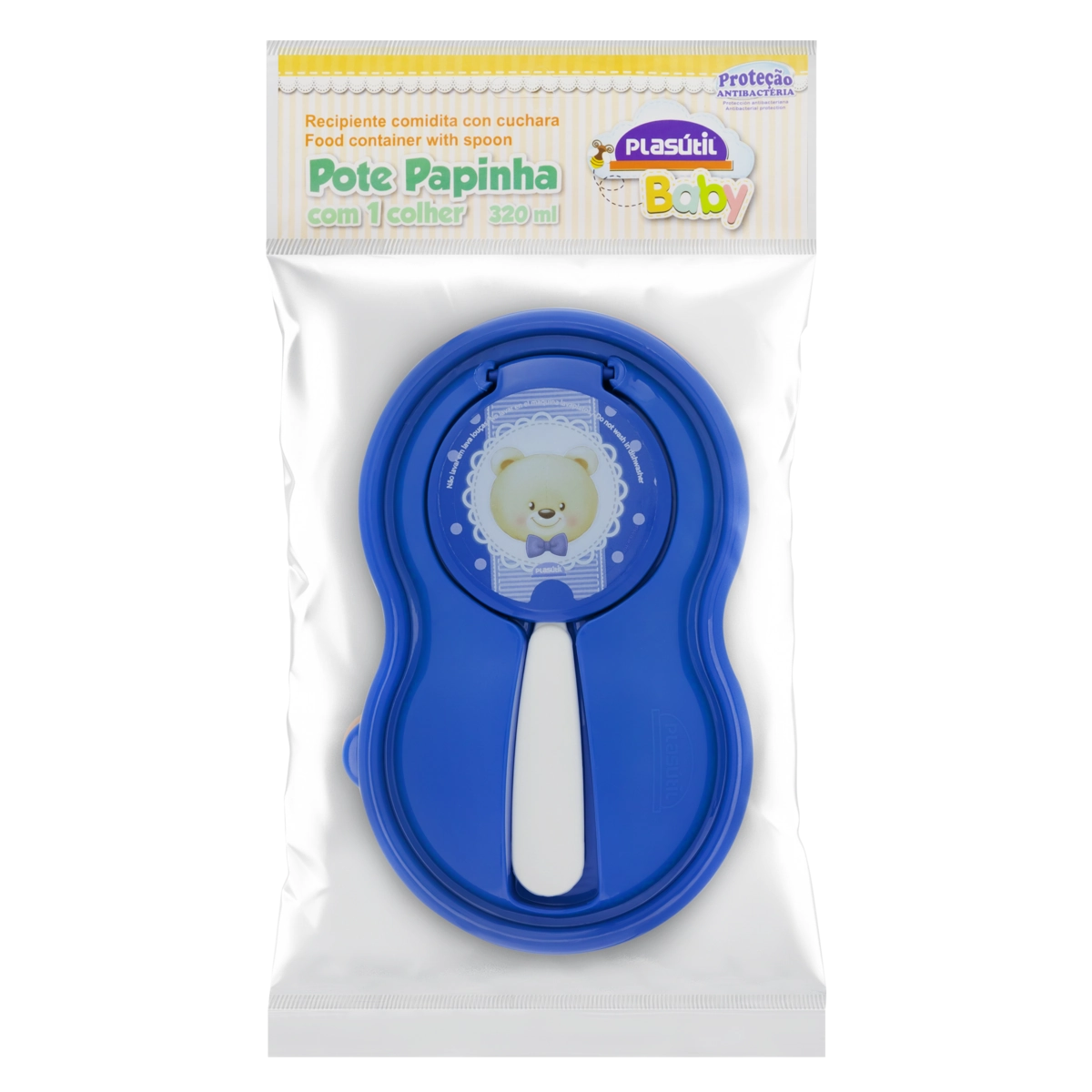 Pote Para Papinha Com Colher Urso 320ml Plasútil Baby