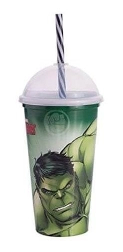 Copo Para Shake Com Canudo Avengers Hulk 500ml Plasútil