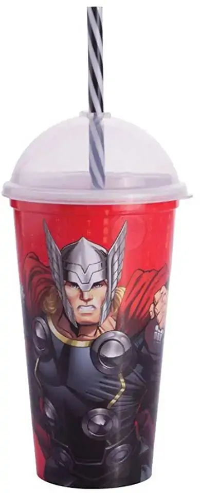 Copo Para Shake Com Canudo Avengers Thor 500ml Plasútil