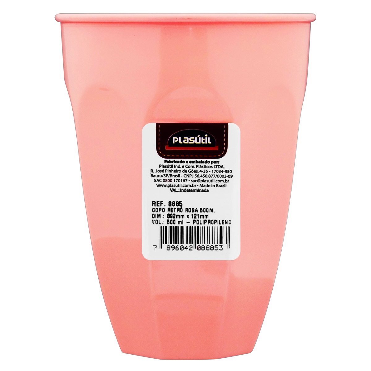 Copo Plástico Rosa Quartzo 500ml Plasútil Retrô