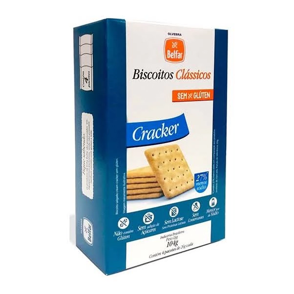 Biscoito Cracker Clássico sem Glúten Zero Lactose Belfar Caixa 104g