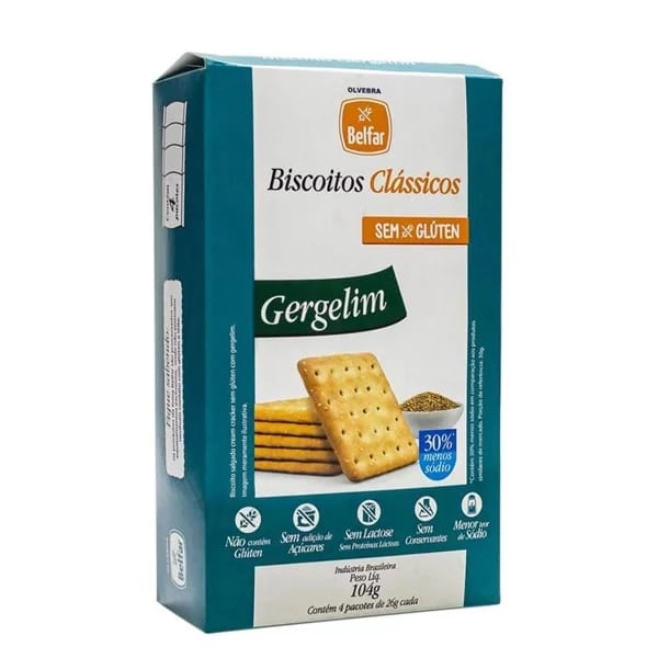 Biscoito Bolacha Gergelim Sem Glúten Sem Açúcar Belfar 104g