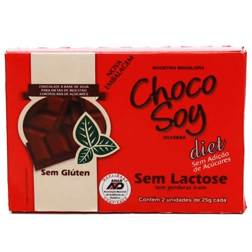 Chocolate A Base De Soja Choco Soy Diet | Sem Adição De Açúcares | Sem Glúten | Sem Lactose 2 Unid.
